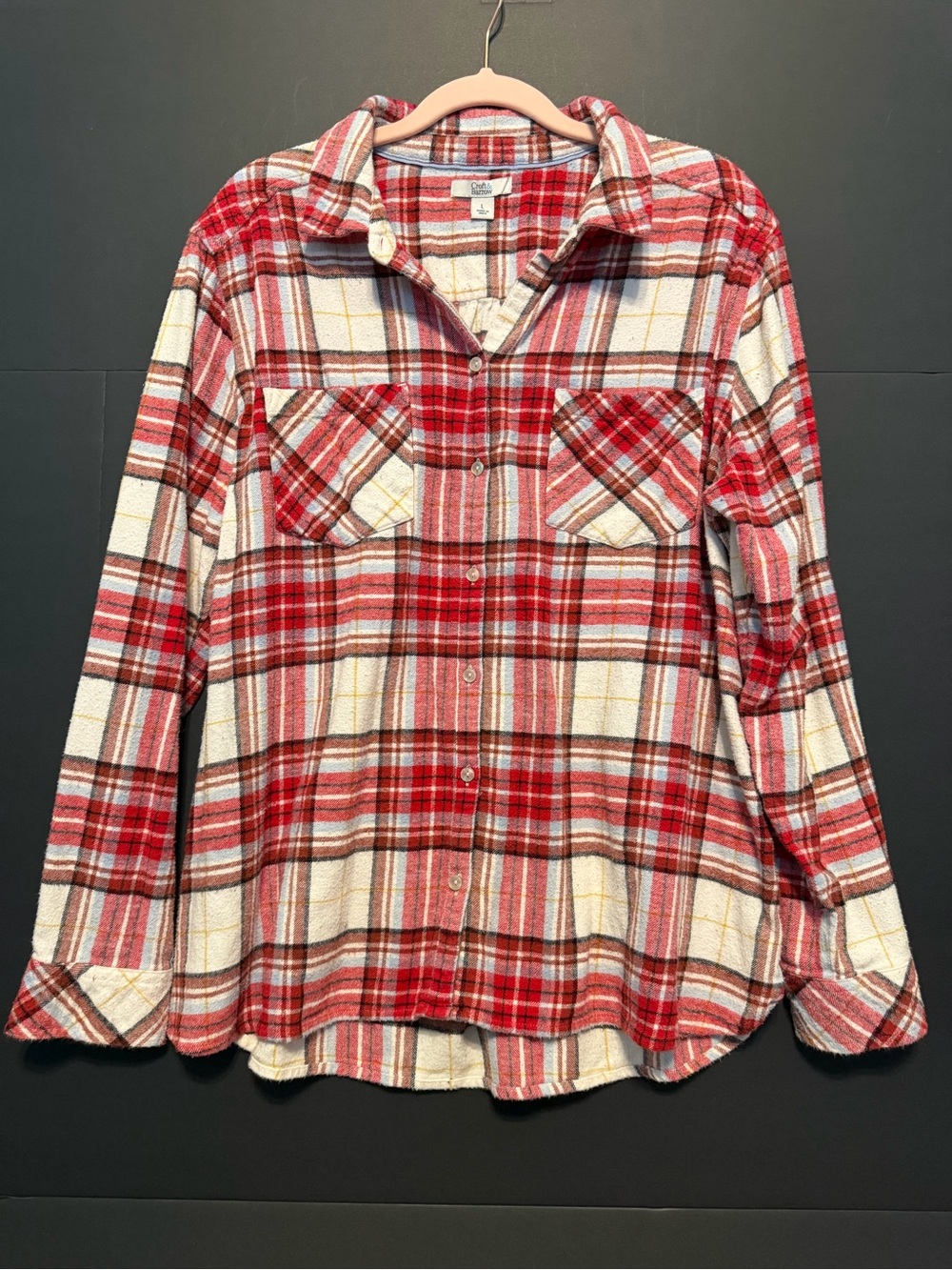 croft & barrow Red, Cream & Brown Plaid Shirt